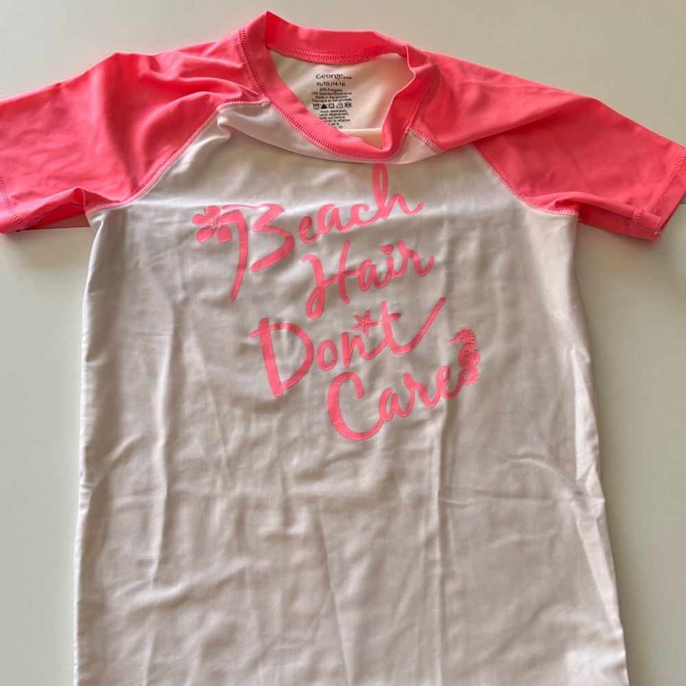 Cat & Jack Pink and White Kids Swim Rashguard